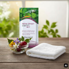 Bachblütentuch Aktiver Morgen mit Sachet, Blüten und Handtuch