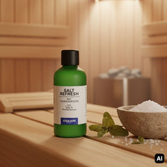 Salzaufguss Salt Refresh mit Salzschale und Minze in der Sauna