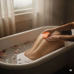 Massage mit dem Salzkristall Massagestein in der Badewanne