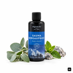 Allgäuquelle Bio-Saunaaufguss Allgäuer Atemwohl Sauna Bergaufguss 100 ml Flasche mit Eukalyptus, Salbei, Minze und Steinen
