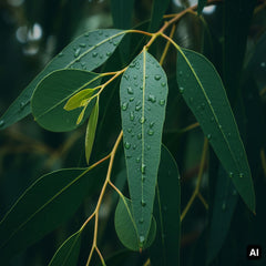 Eukalyptusblätter mit Wassertropfen