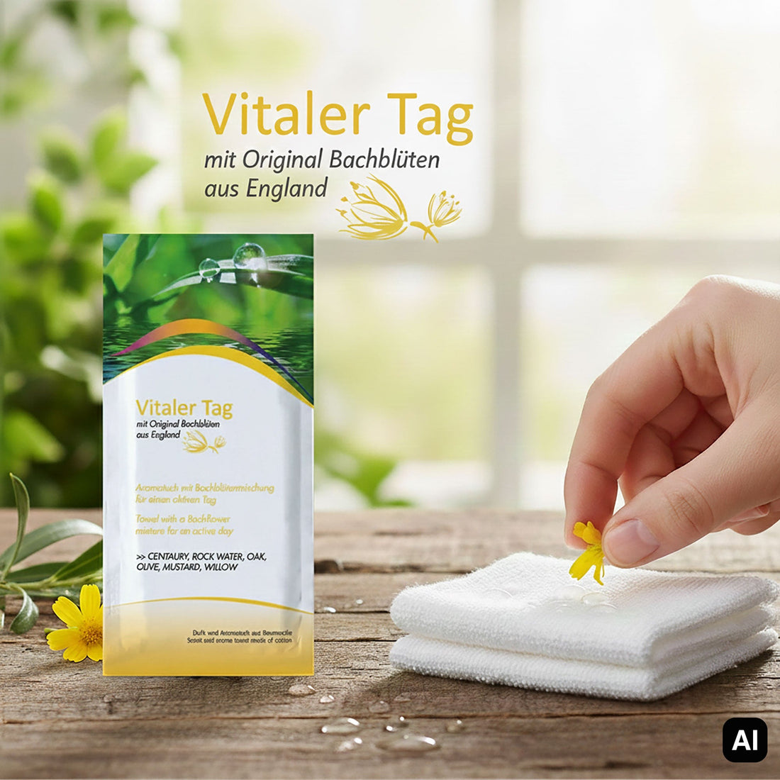 Bachblütentuch Vitaler Tag mit Sachet und gefaltetem Tuch