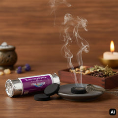 Kohletabletten mit glimmender Räucherkohle auf einer Schale