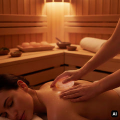 Massage mit dem Salzkristall Massagestein in der Sauna