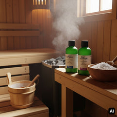 Salzaufguss Set Edition Salt in der Sauna neben Salzschale