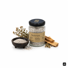 BREEZE Räuchersand im Glas 140 g, Quarzsand für Räuchergefäße, mit gefüllter Räucherschale, Thymianzweigen und Palo-Santo-Holz
