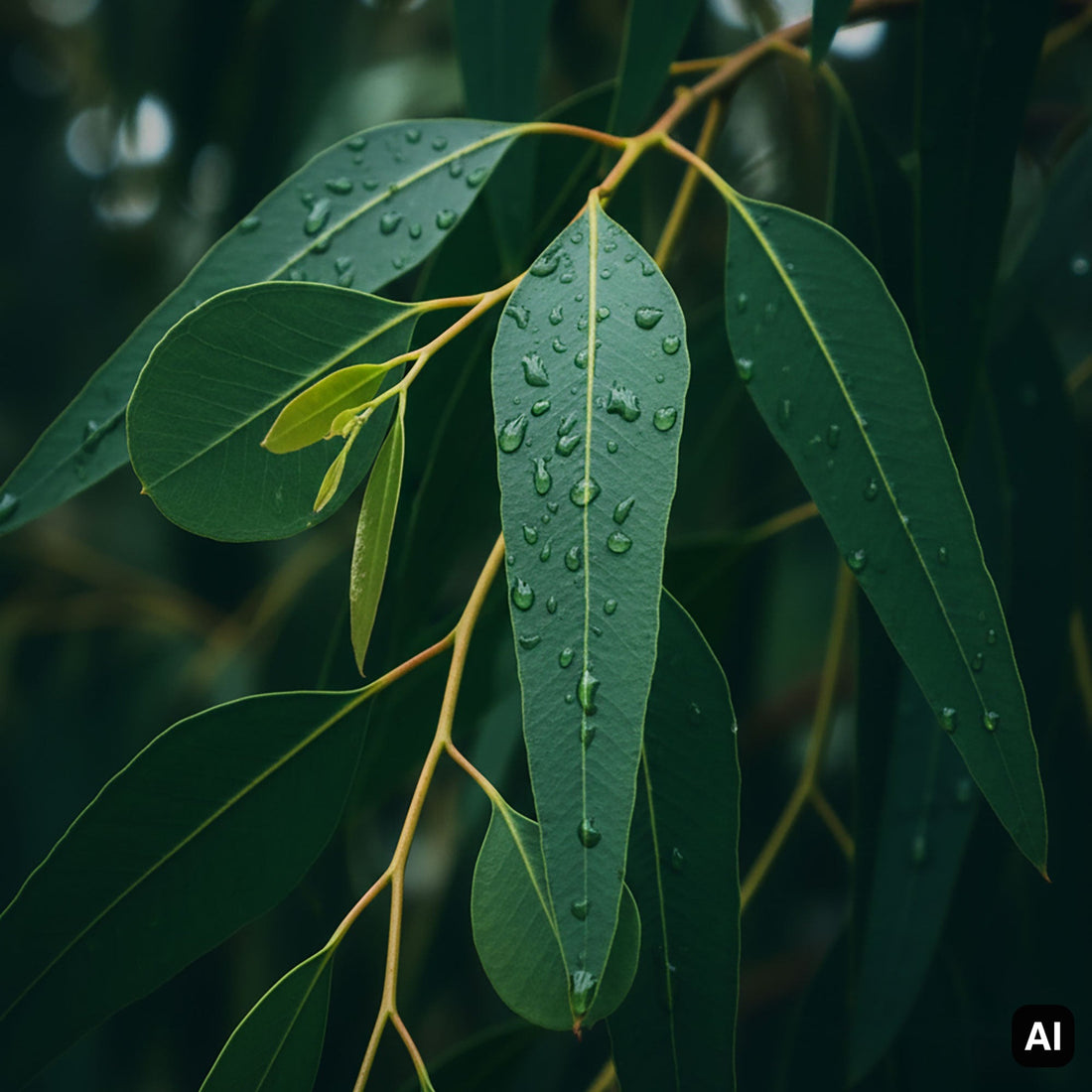 Eukalyptusblätter mit Wassertropfen