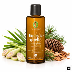 Primavera Bio-Saunaaufguss Energiequelle Aroma Sauna 100 ml Flasche mit Lemongrass, Kiefernzweig, Zapfen und Zedernholz