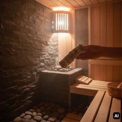 Räucherbündel aus Weißem Salbei wird in der Sauna geräuchert